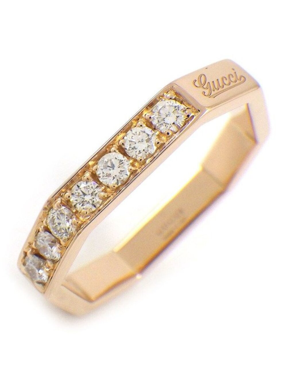 Gucci Ring Octagonal Square Logo Diamond 18K Pink Gold